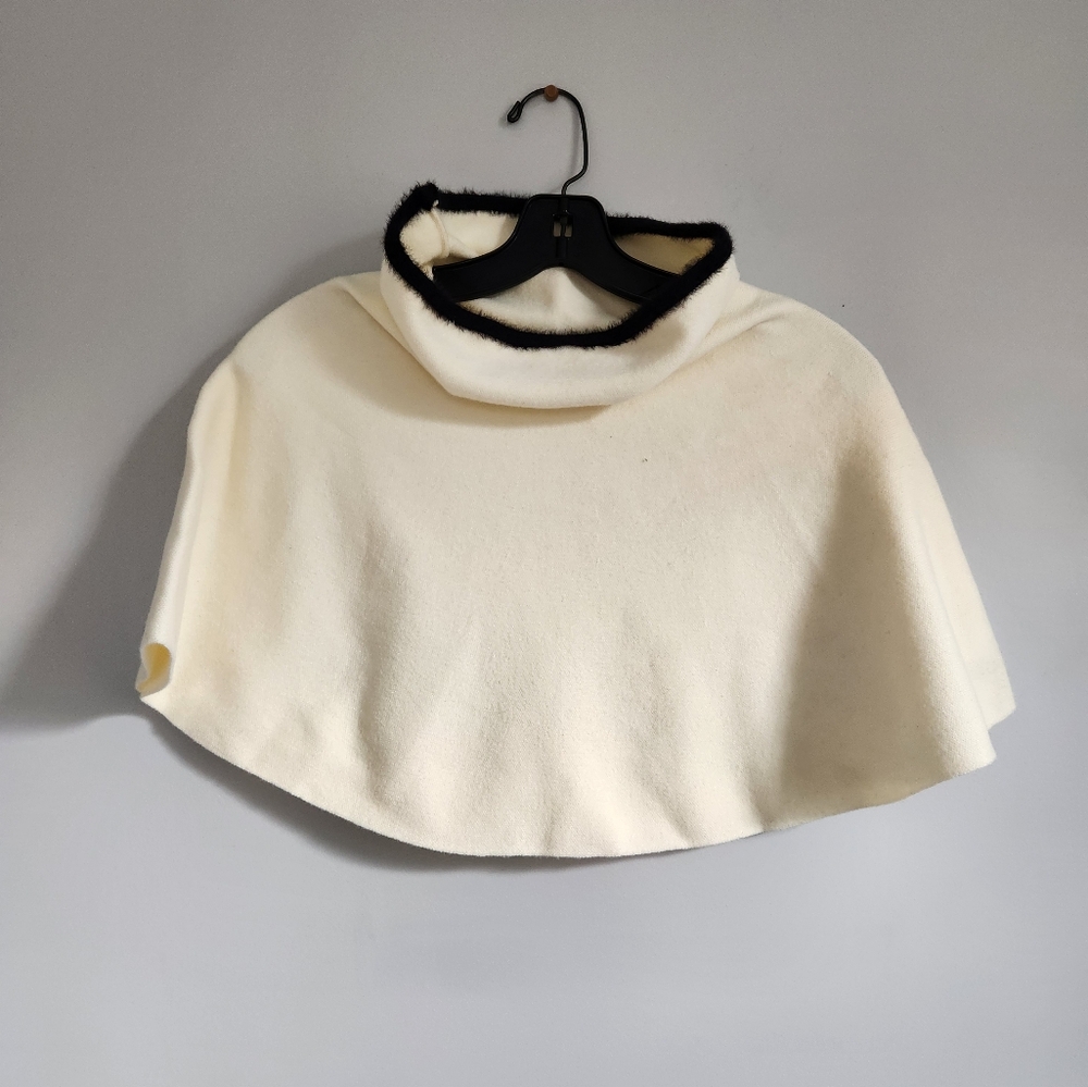 Elegant Cream Sweater cape with Black Trim